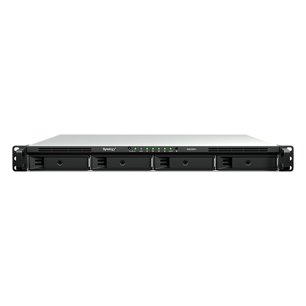 [RS826RP+] Servidor NAS Rackmount / 4 Bahías Hot-Swappable 1U / 2000 / 1300 MB / s Lectura / Escritura / 4 Puertos 1GbE RJ45 / PCIe 3.0 x8 / Dual Power Supply Redundante / DSM / Almacenamiento Empresarial