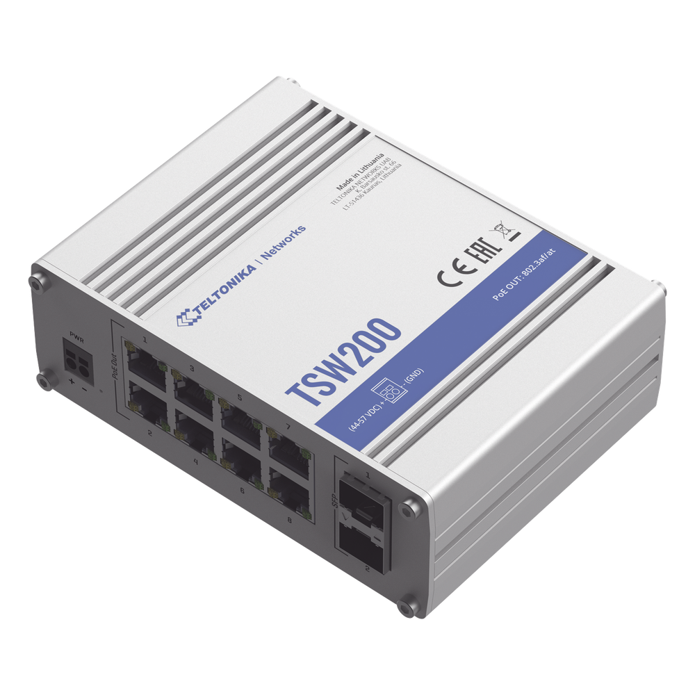 Switch industrial administrable 8 puertos, PoE, Gigabit, 2 puertos SFP