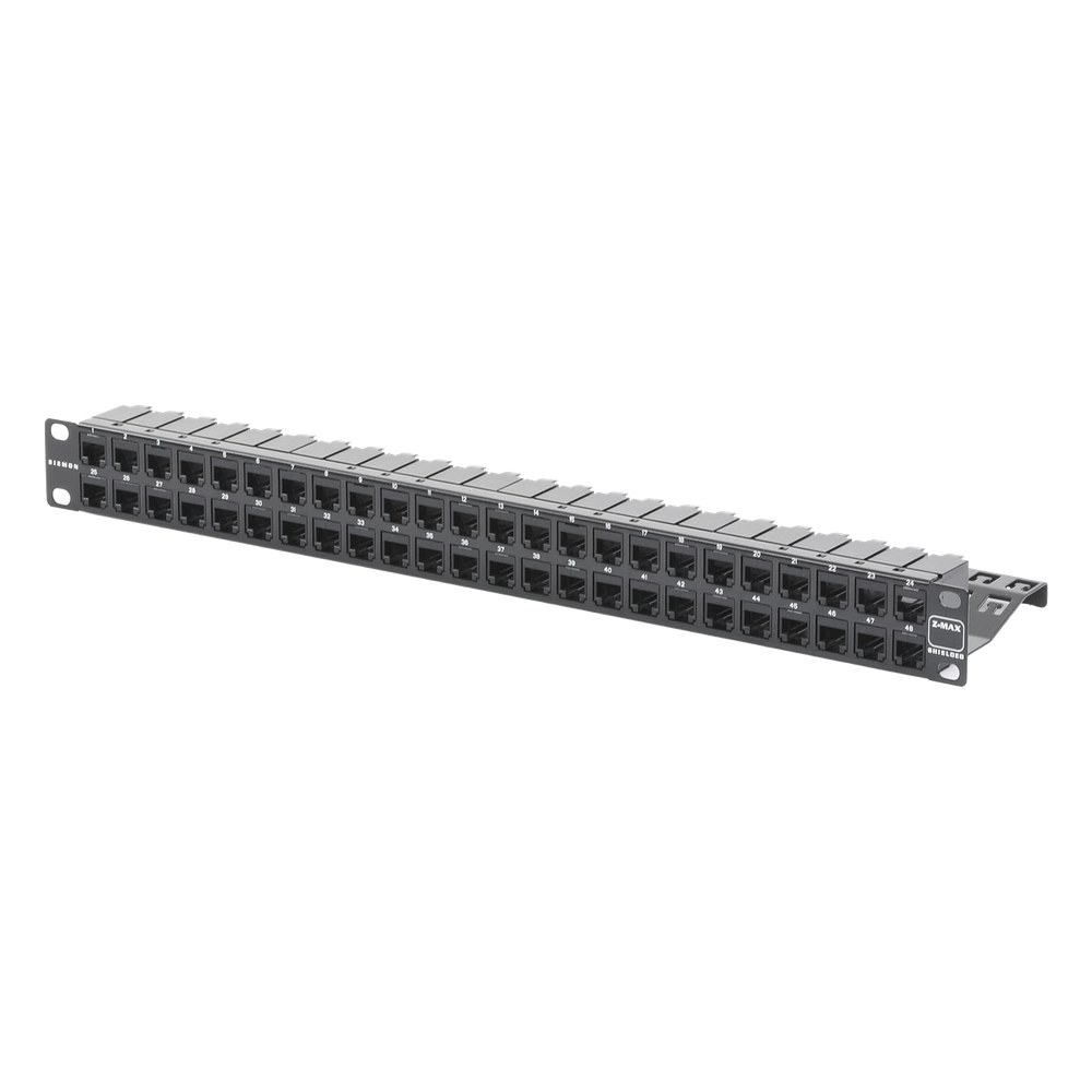Panel de parcheo Cat6A 48 puertos, 1UR, blindado