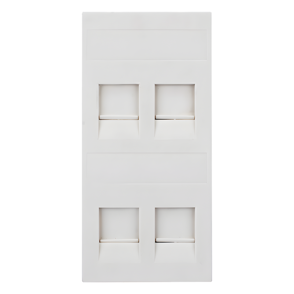 Placa Plana de Voz y Datos con Guardapolvo para 4 RJ45 4 puertos, blanco