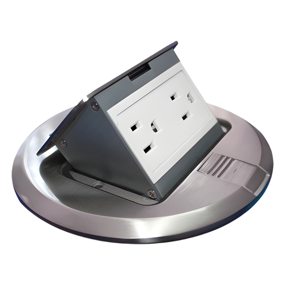 [TH-MCPR-A] Mini Caja de Piso Redonda acero Inoxidable (2 Contactos)