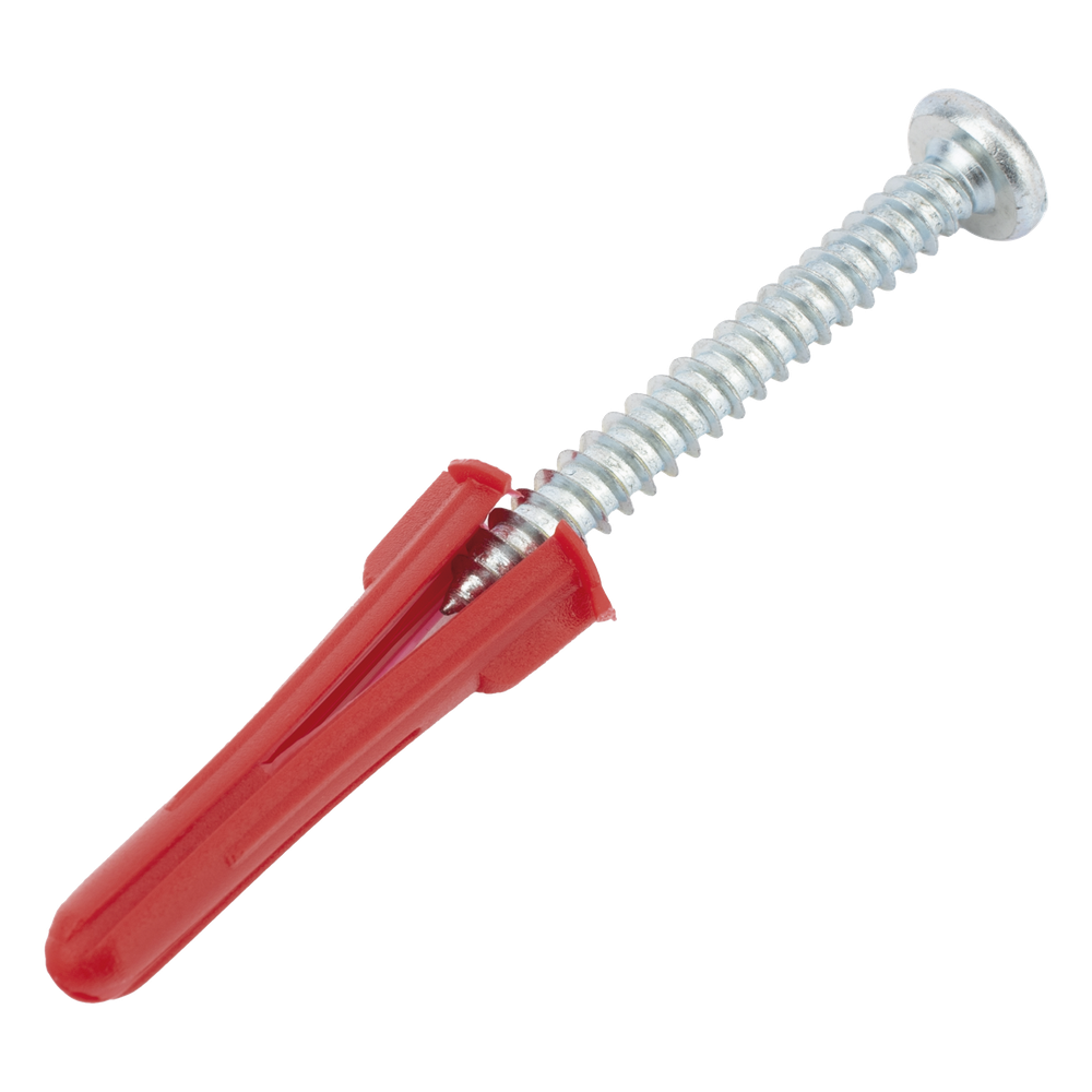 Paquete con 10 Taquetes Rojos de 1/4" y 10 tornillos 10 x 1 1/2" 4.82 x 38 mm