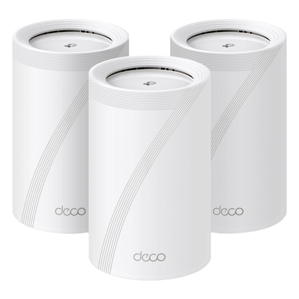 KIT 3 Routers Inalámbrico MESH Interior para Hogar / Triple Banda Wi-Fi 7 BE9300 Mbps / 2 Puerto 2.5 Gigabit WAN / LAN / 4 Antenas Internas / Operación Multi-Link MLO / Administración Mediante la App Deco (iOS, Android) / HomeShield