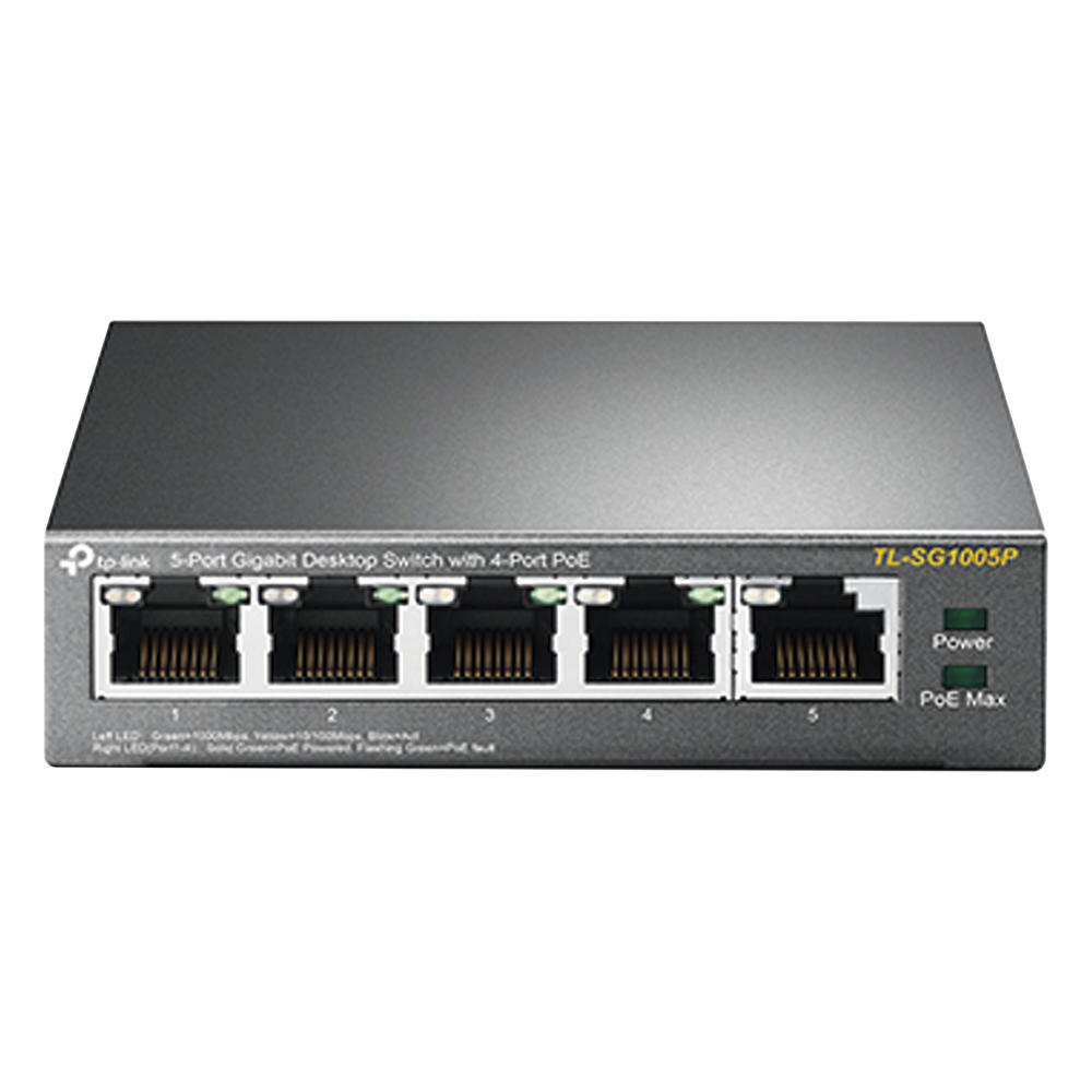 Switch no administrable 5 puertos, PoE, Gigabit, 65 W