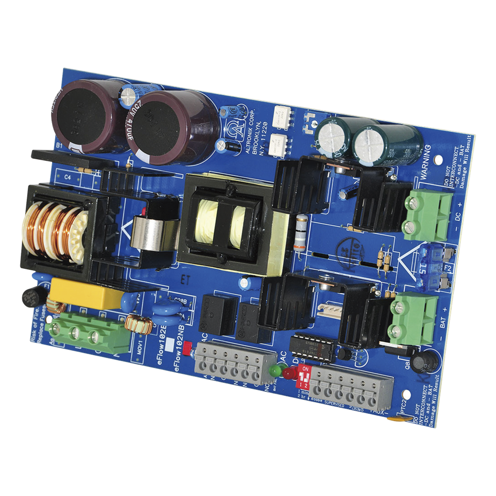 [EFLOW-102NB] Cargador de fuente de alimentación, salida única, 12 V CC a 10 A, salida auxiliar, FAI, listo para LinQ2, 115 V CA, placa