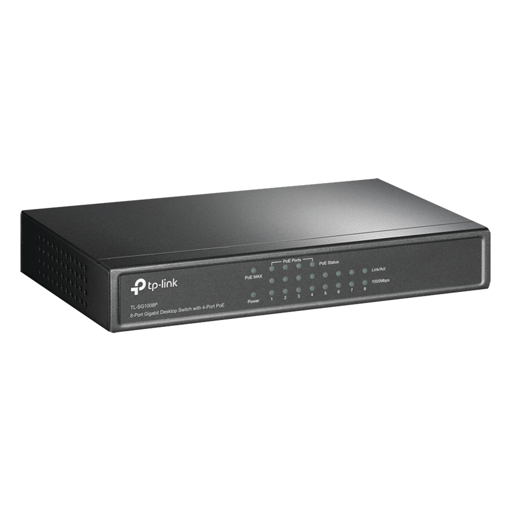 Switch no administrable 8 puertos, PoE+, Gigabit