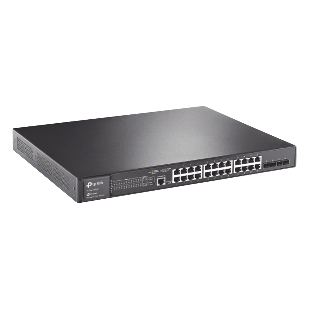 Switch administrable 24 puertos, PoE+, Gigabit, capa 2, 4 puertos SFP
