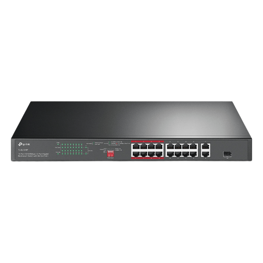 Switch no administrable 16 puertos, PoE+, Gigabit, 1 puertos SFP, 150 W