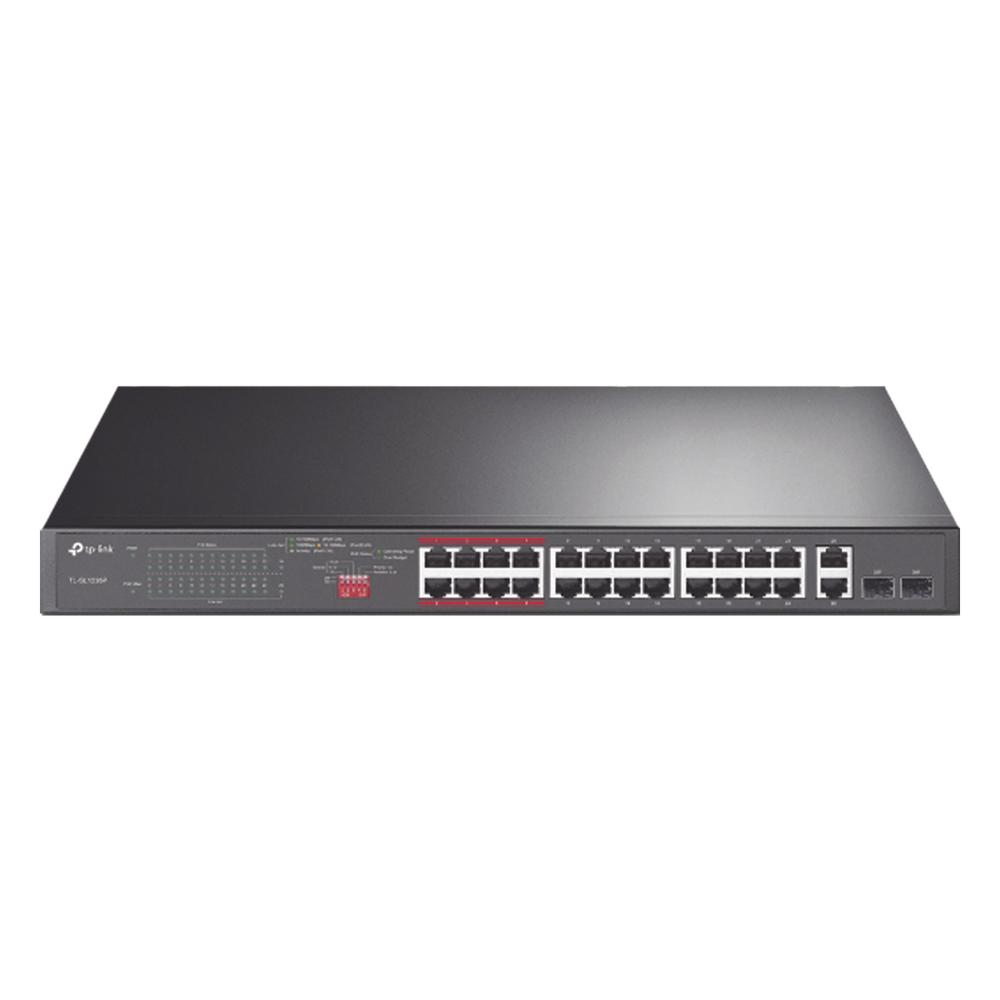 Switch no administrable 24 puertos, PoE+, Gigabit, 2 puertos SFP, 250 W