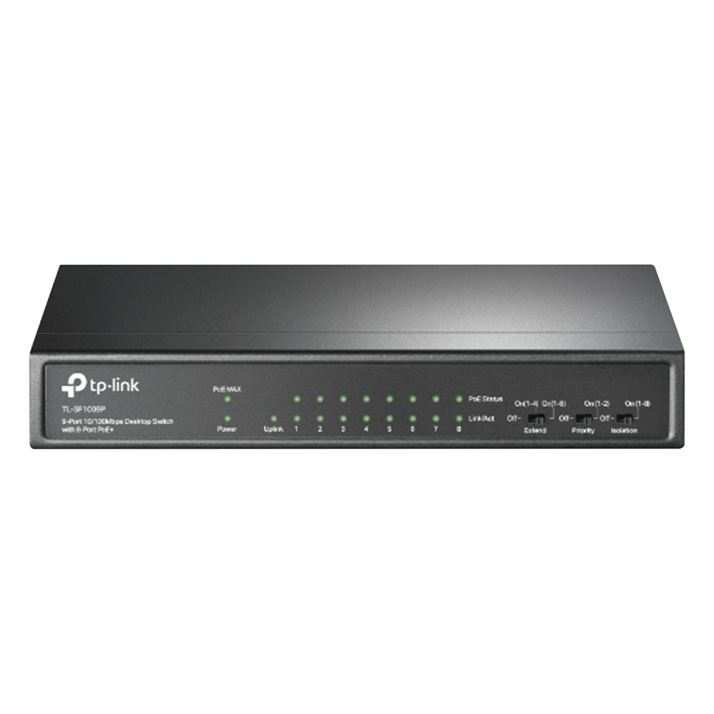 Switch no administrable 9 puertos, PoE+, 10/100 Mbps, 65 W
