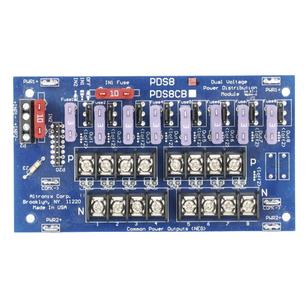 [PDS8] Módulo Distribuidor de Energía / 8 Salidas / Entrada Dual 5-24VDC @10A o 16-28VAC @14A / Salidas Seleccionables / Apagado Individual por Servicio
