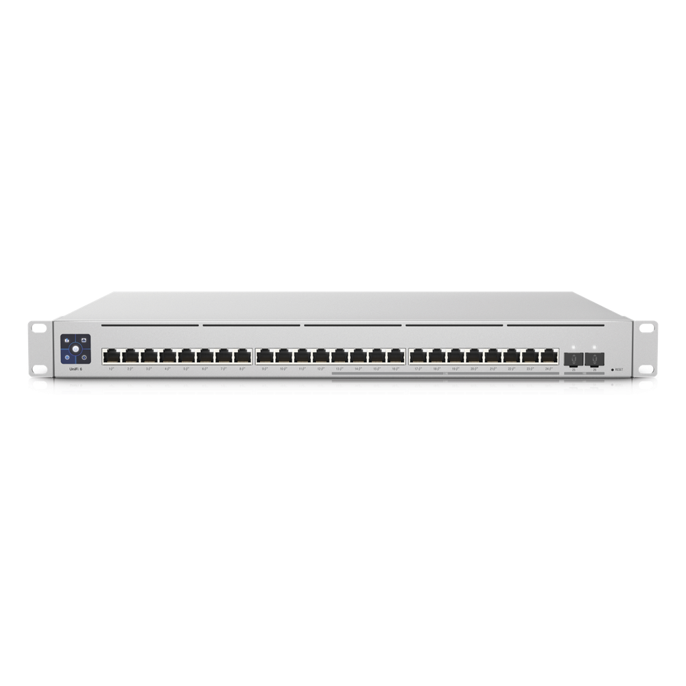 UniFi Switch Empresarial Capa 3 de 24 puertos PoE 802.3af / at (12 puertos 2.5G y 12 puertos 1G) + 2 puertos 1 / 10G SFP+, 400W, pantalla informativa