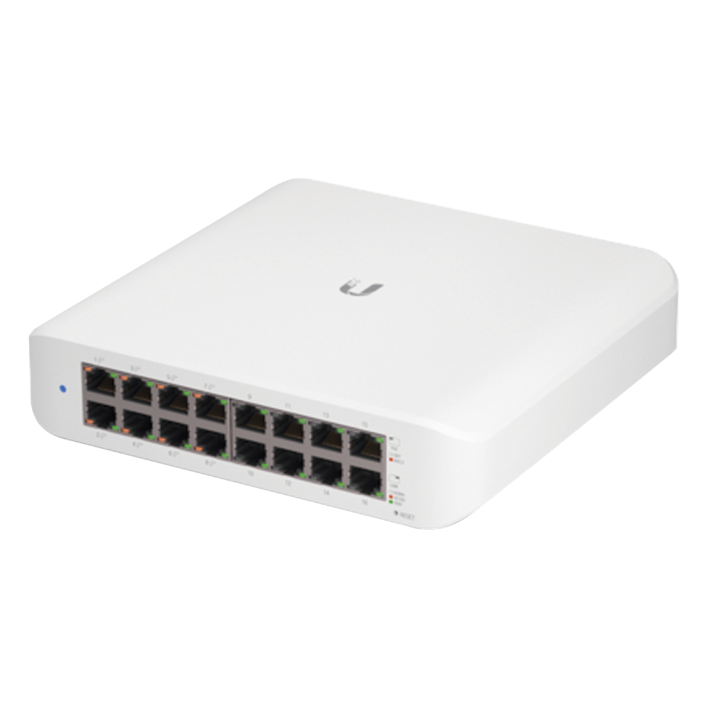 Switch UniFi Lite Administrable PoE de 16 Puertos 10 / 100 / 1000 Mbps (8 puertos 802.3af / at), 45 W