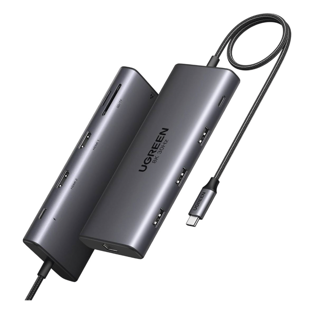 [15534B] Docking Station USB-C Hub 10 en 1 UGREEN Revodok Pro 210 / Dual HDMI 4K 60Hz y 8K 30Hz / 3 Puertos USB-A + USB-C 3.0 / Carga PD 100W / Ethernet Gigabit 1000M / Lector Tarjetas SD y TF / Compatible Windows y macOS