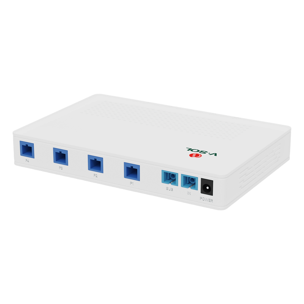 [V1805PU] Splitter Activo 1x4 para Alimentación de 4 Dispositivos POF, 1 Puerto de cascadeo para continuidad, puertos SC / UPC