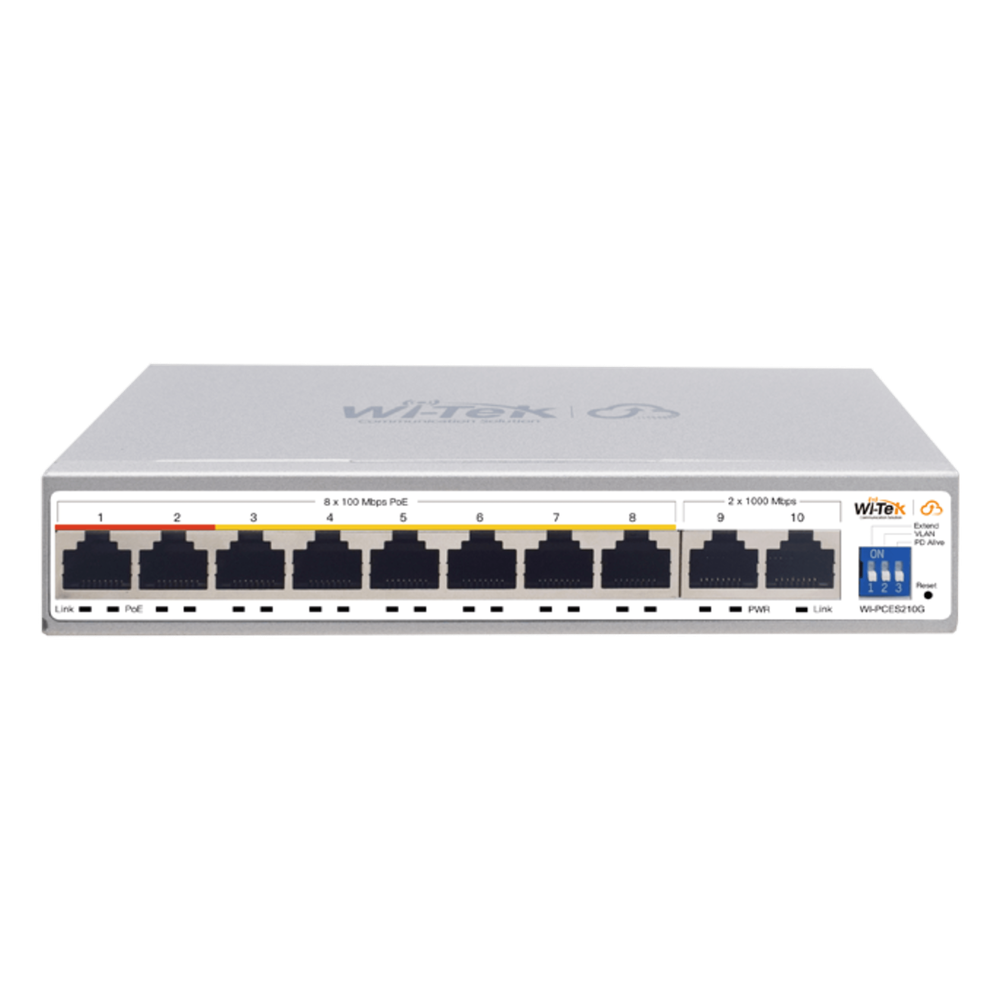 Switch PoE / Administración en la nube / Con 8 puertos 10 / 100 Mbps PoE af / at / 2 Puertos Uplink 10 / 100 / 1000 Mbps / Presupuesto 100 W / PoE hasta 250 metros / Soporta protocolo ONVIF