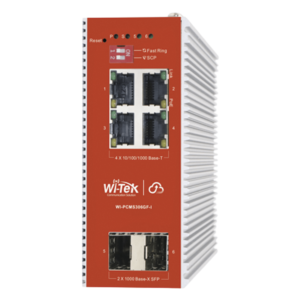 Switch industrial administrable 4 puertos, PoE, Gigabit, capa 2, 2 puertos SFP