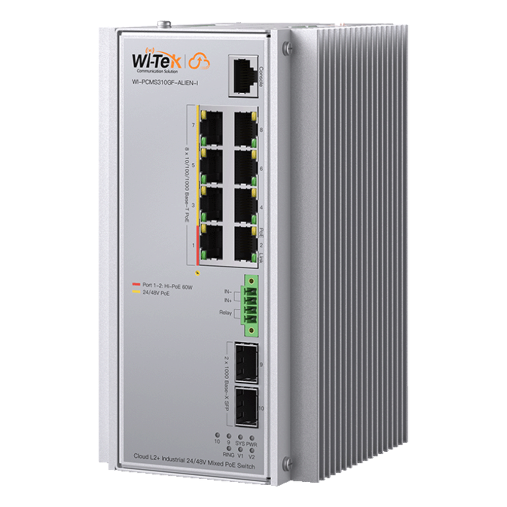 Switch Industrial Administrable Gigabit con 2 Puertos PoE bt + 6 Puertos PoE af / at o 24 V Pasivo + 2 SFP Gigabit, 240 W