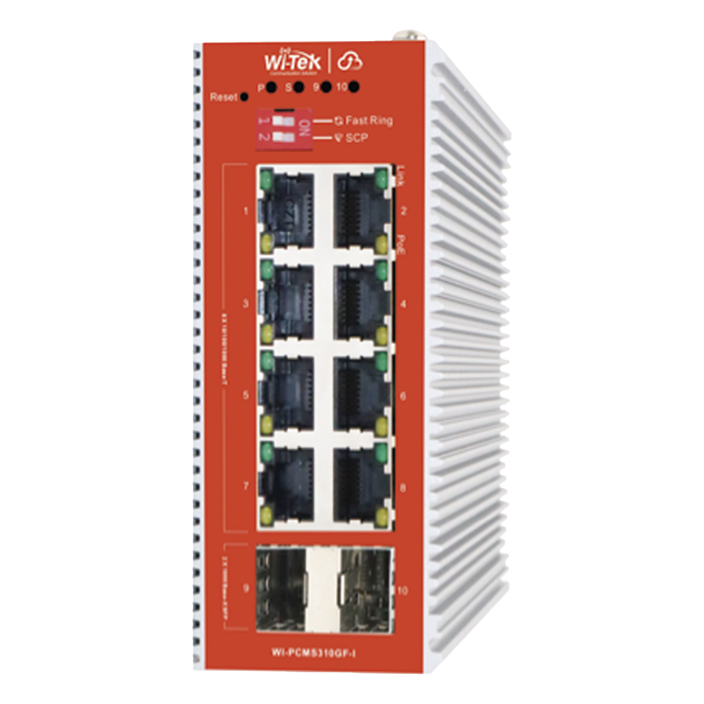 Switch industrial administrable 8 puertos, PoE, Gigabit, capa 2, 2 puertos SFP