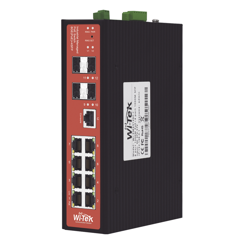 Switch industrial administrable 8 puertos, PoE, Gigabit, 4 SFP, 60 W