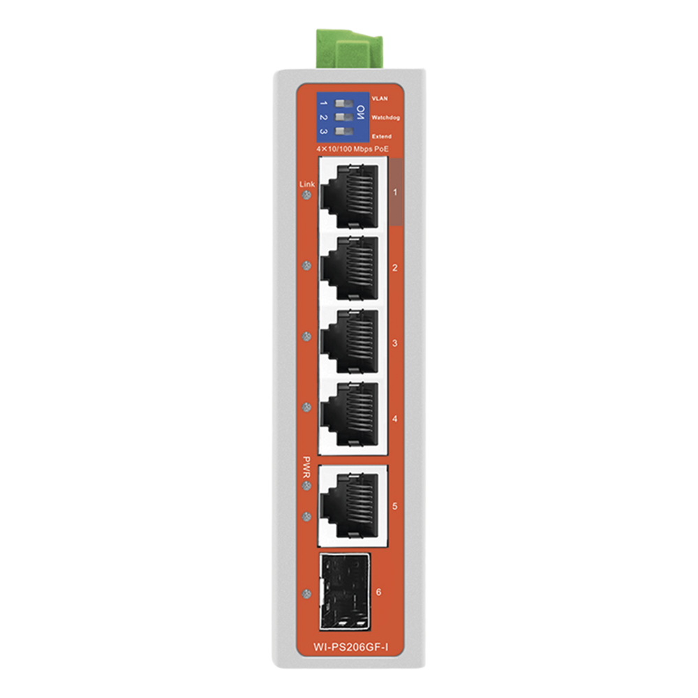 Switch industrial 4 puertos, PoE, Gigabit, 1 SFP