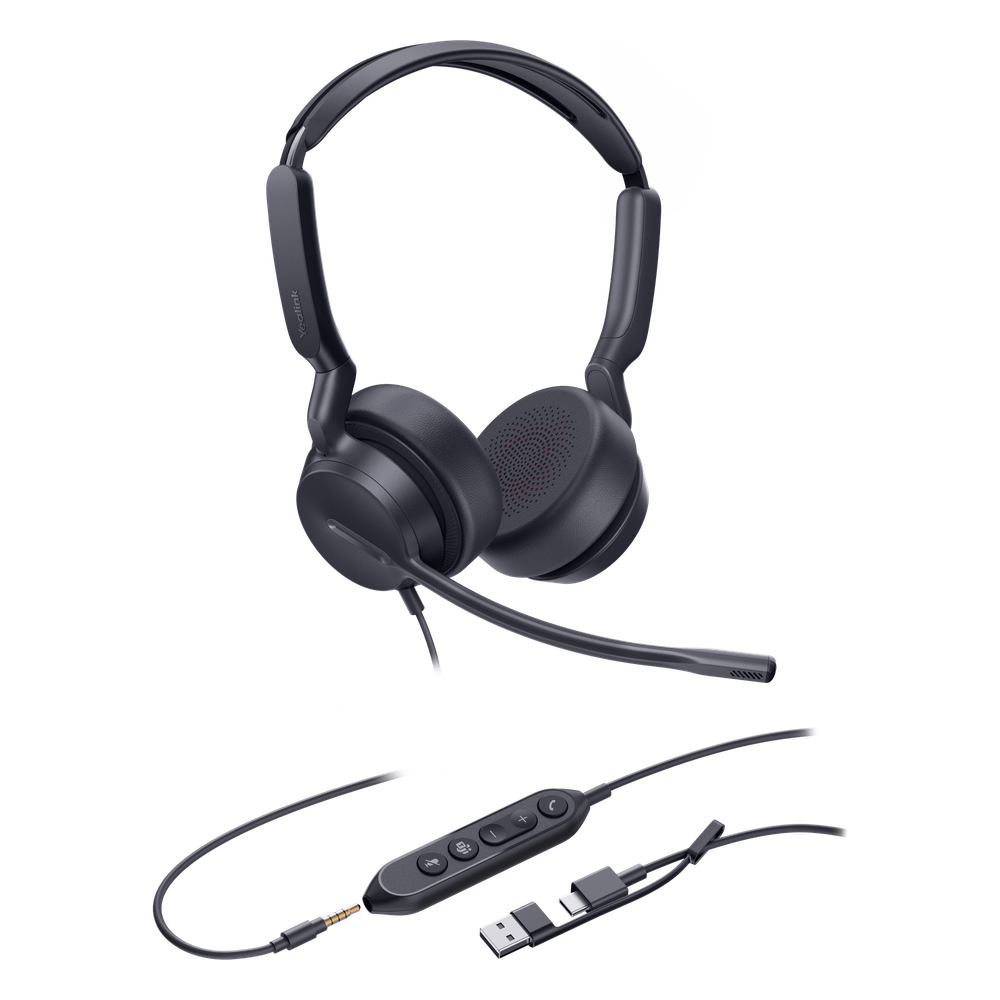 [UH42-SE-DUAL-TEAMS-USB-C/A] Yealink Auriculares UH42 SE Dual para Microsoft Teams con cancelación de ruido, USB-con A y 3,5 mm, indicador de ocupado y listos para usar. Auriculares