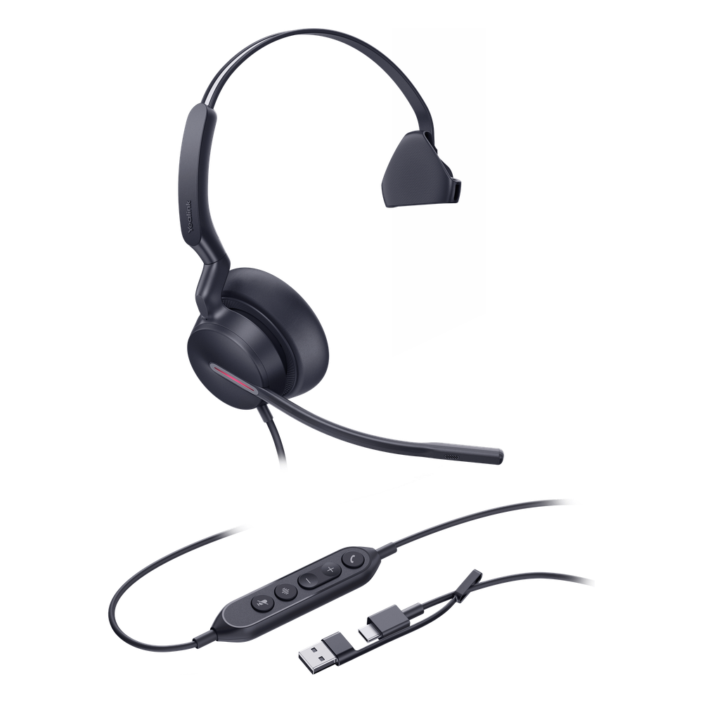 [UH46-MONO-TEAMS-USB-C/A] Auriculares Yealink UH46 Mono con cancelación de ruido por IA para Microsoft Teams, USB-con A e indicador de ocupado