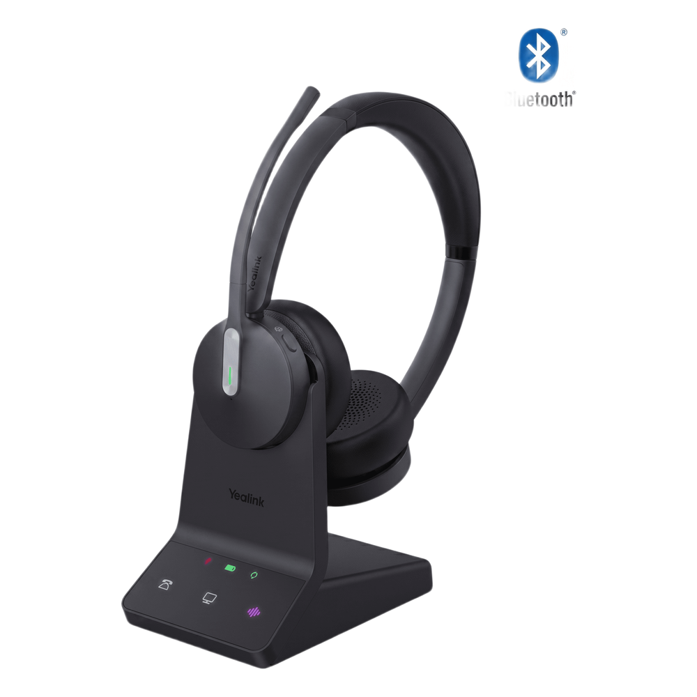 Auriculares estéreo Yealink WH64 edición UC / Base DECT y auriculares con Bluetooth integrado / Triple conexión / Cancelación de ruido con 3 micrófonos
