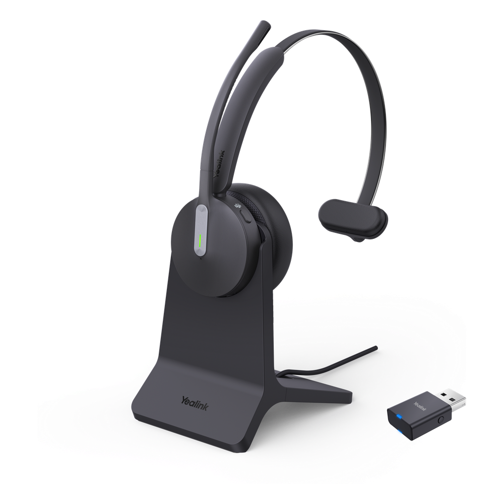 [WH64-HYBRID-MONO-TEAMS] Auriculares híbridos mono Yealink WH64 edición MS / Adaptador DECT y auriculares con Bluetooth integrado / Cancelación de ruido con 3 micrófonos / Alcance inalámbrico de 150 m