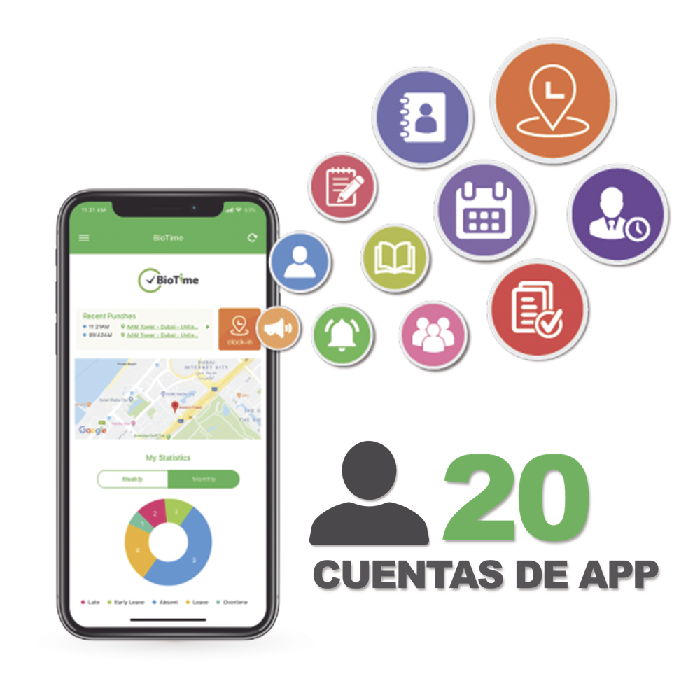 Licencia para realizar checadas de asistencia desde Smartphone (APP) 20 usuarios