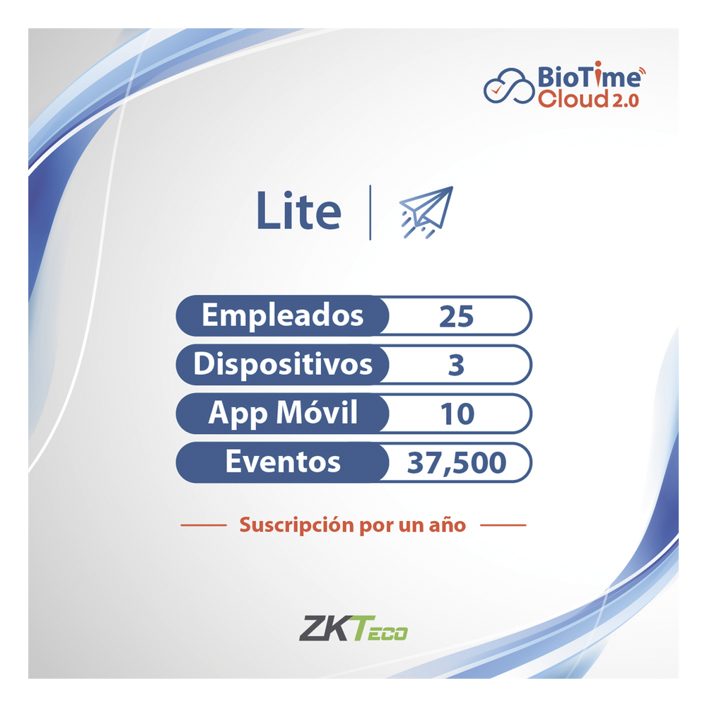 LICENCIA lite de BIOTIME CLOUD 2.0 25 USUARIOS, anual