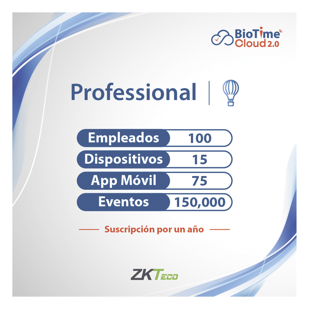 Licencia professional biotime cloud 2.0 100 USUARIOS, anual
