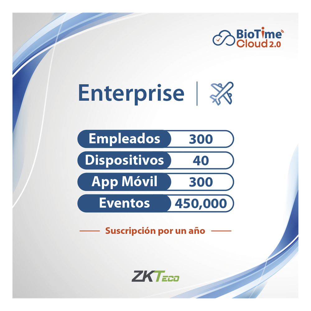 Licencia enterprise biotime cloud 2.0 300 USUARIOS, anual