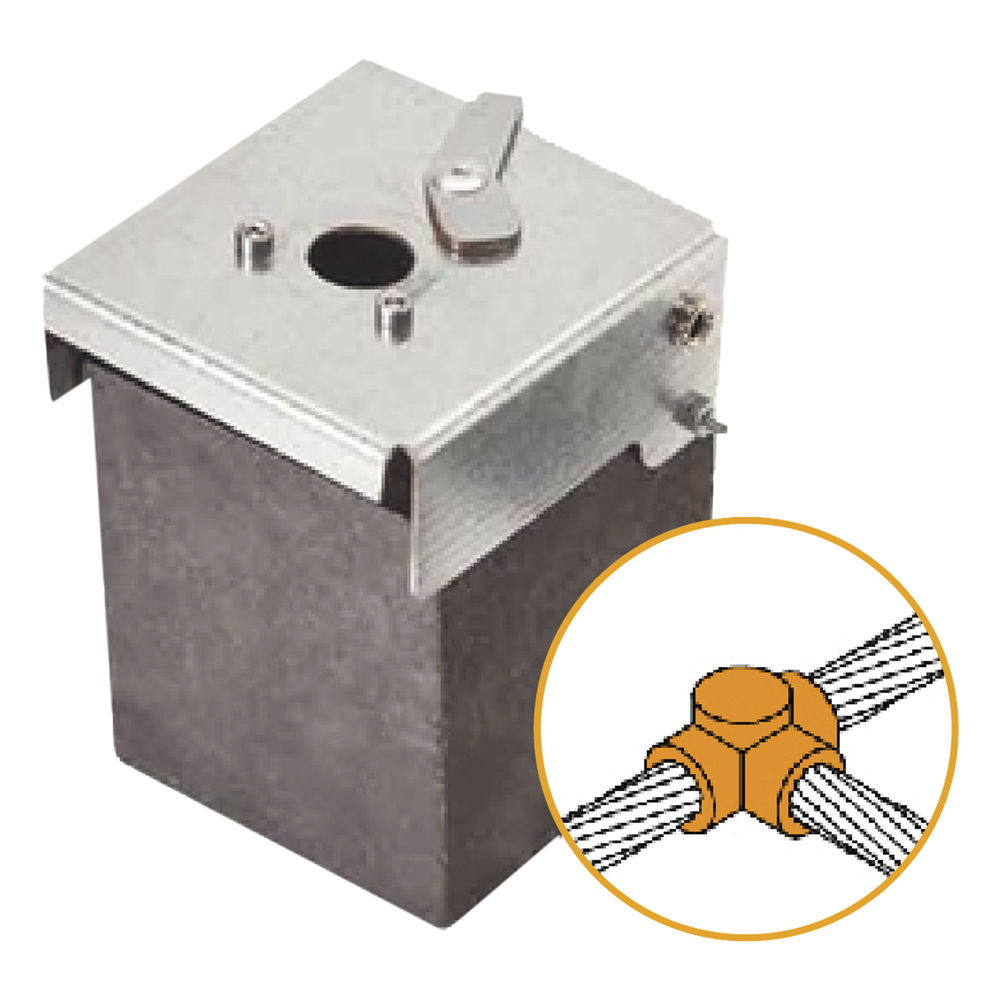 [AT-W20/W20/TH] Molde de Grafito Horizontal Unión en T / Cable 2 / 0 AWG (70 mm²) / 70 Soldaduras / Acero Electrogalvanizado / Normativa UNE 21186