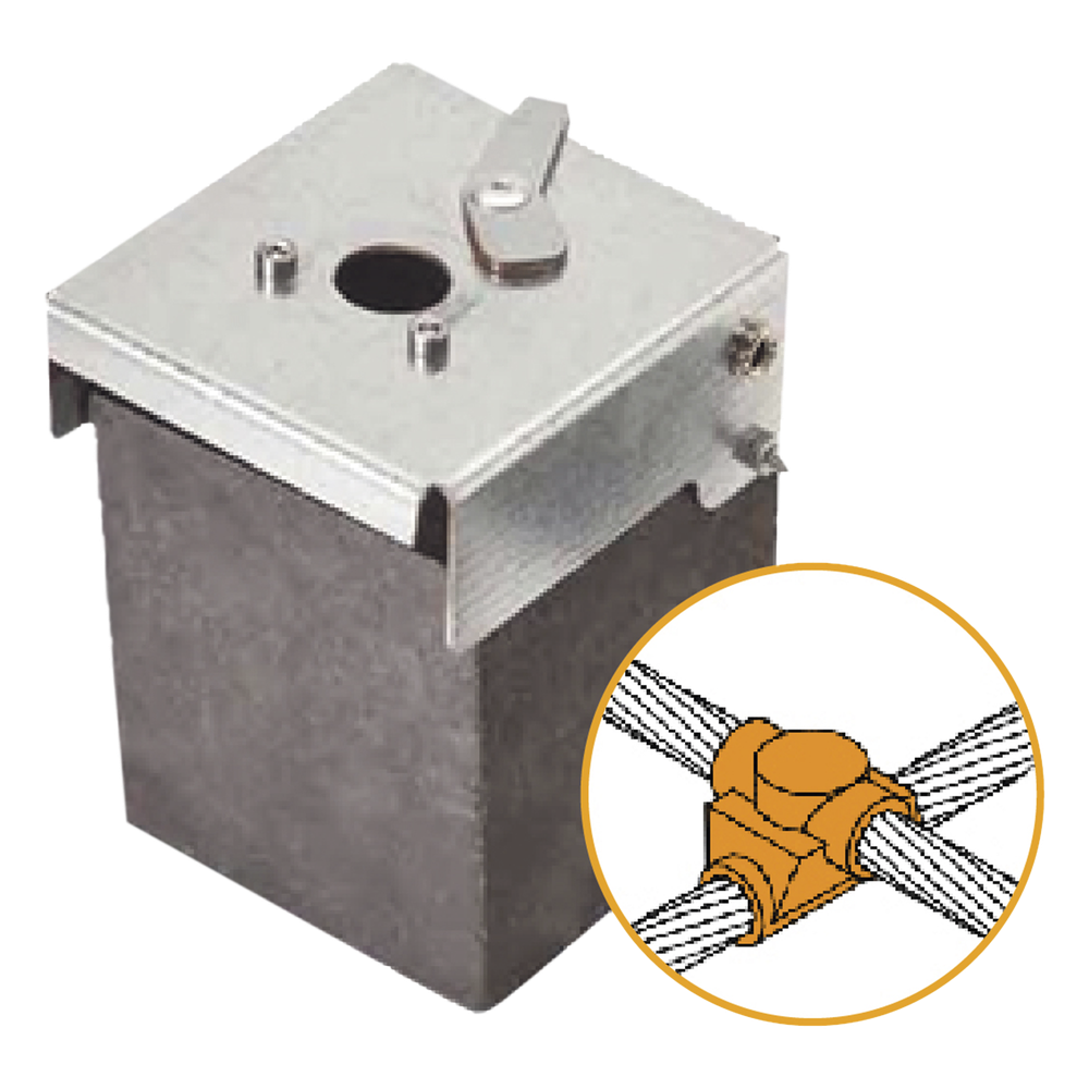 [AT-W20/W20/XS] Molde de Grafito Horizontal Unión en Cruz / Cable 2 / 0 AWG (70 mm²) / 50 Soldaduras / Acero Electrogalvanizado / Normativa IEC 62305