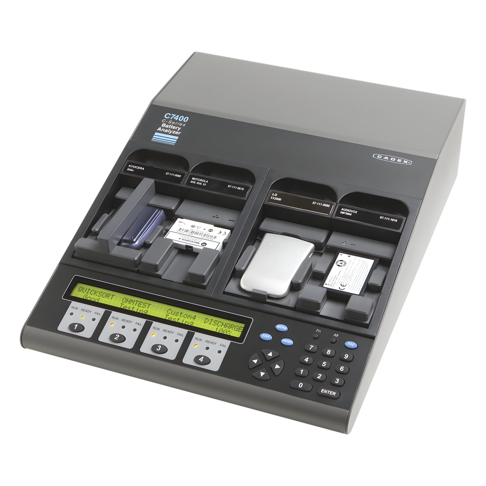 CADEX 7400-C Analizador de baterías de 4 cavidades (80 W) no incluye adaptadores.