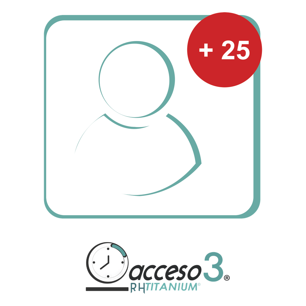 [TITANIUM25EMP] [BAJO PEDIDO] Expansión de 25 Empleados adicionales para Software Acceso3 - TITANIUM / Compatible con NOMINA