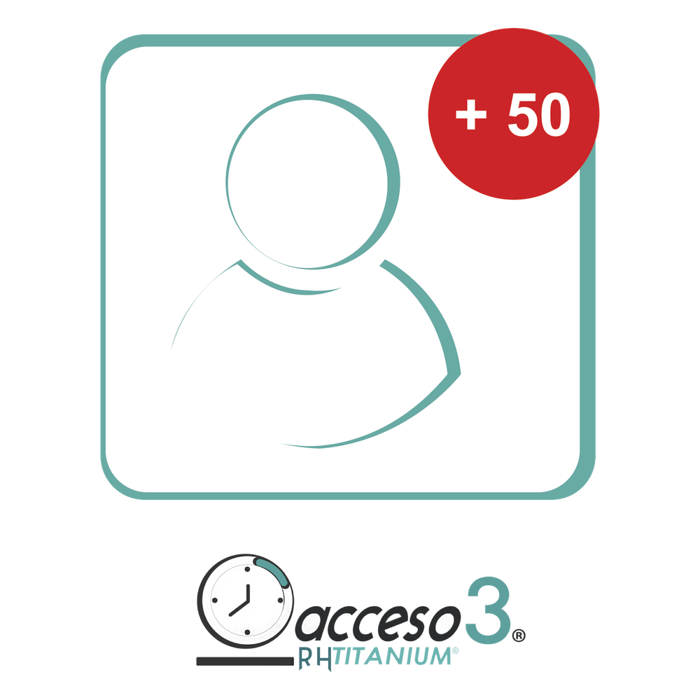 [TITANIUM50EMP] [BAJO PEDIDO] Expansión de 50 Empleados adicionales para Software Acceso3 - TITANIUM / Compatible con NOMINA