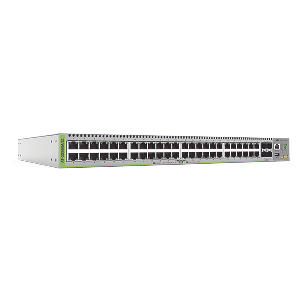 Switch Administrable CentreCOM GS980M, Capa 3 de 48 puertos 10 / 100 / 1000Mbps + 4 SFP Gigabit