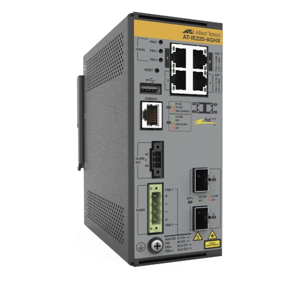 Switch industrial administrable 4 puertos, PoE+, Gigabit, capa 2