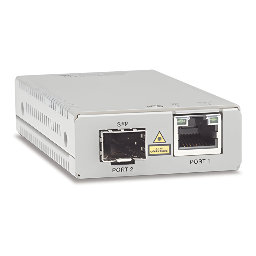 [AT-MMC2000/SP-960] Convertidor de medios Gigabit Ethernet a fibra óptica con puerto SFP, con fuente de alimentación multi-región