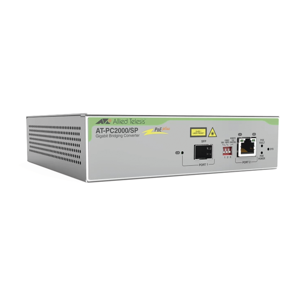 Convertidor de medios Gigabit Ethernet PoE+ a fibra óptica