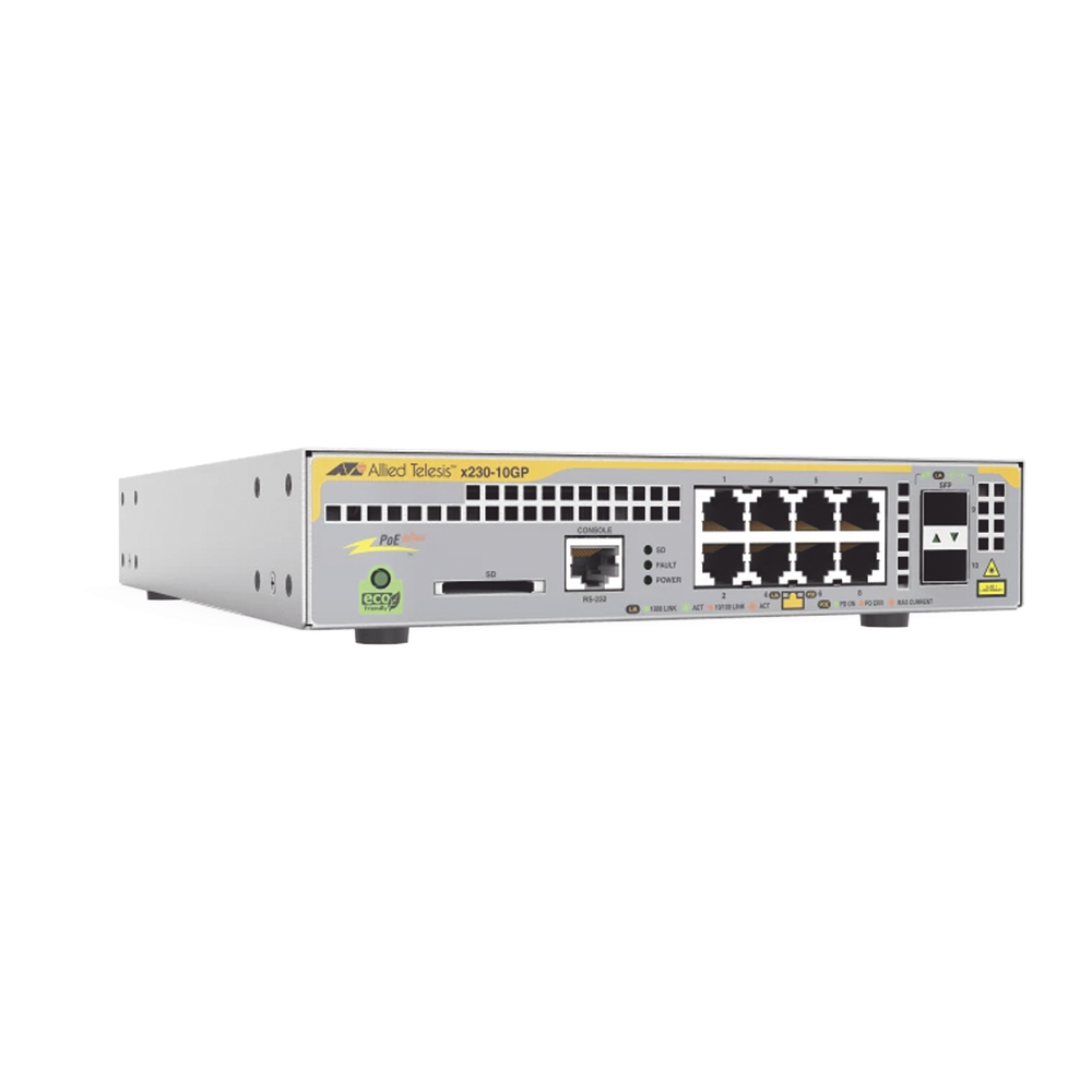 Switch PoE+ Administrable Capa 3 de 8 Ptos 10 / 100 / 1000 + 2 SFP Incluye montaje AT-RKMT-J14