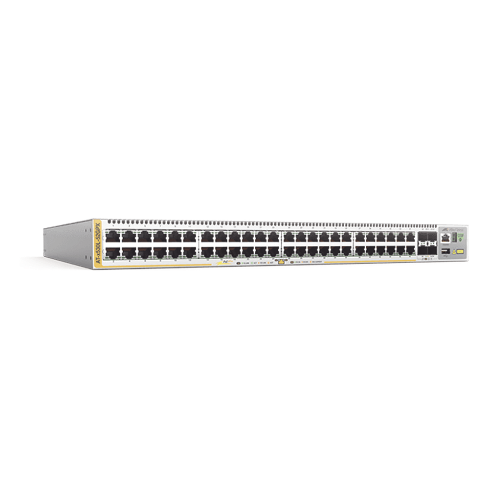 Switch PoE+ Stackeable Capa 3, 48 puertos 10 / 100 / 1000 Mbps + 4 puertos SFP+ 10 G, hasta 740 W, fuente redundante