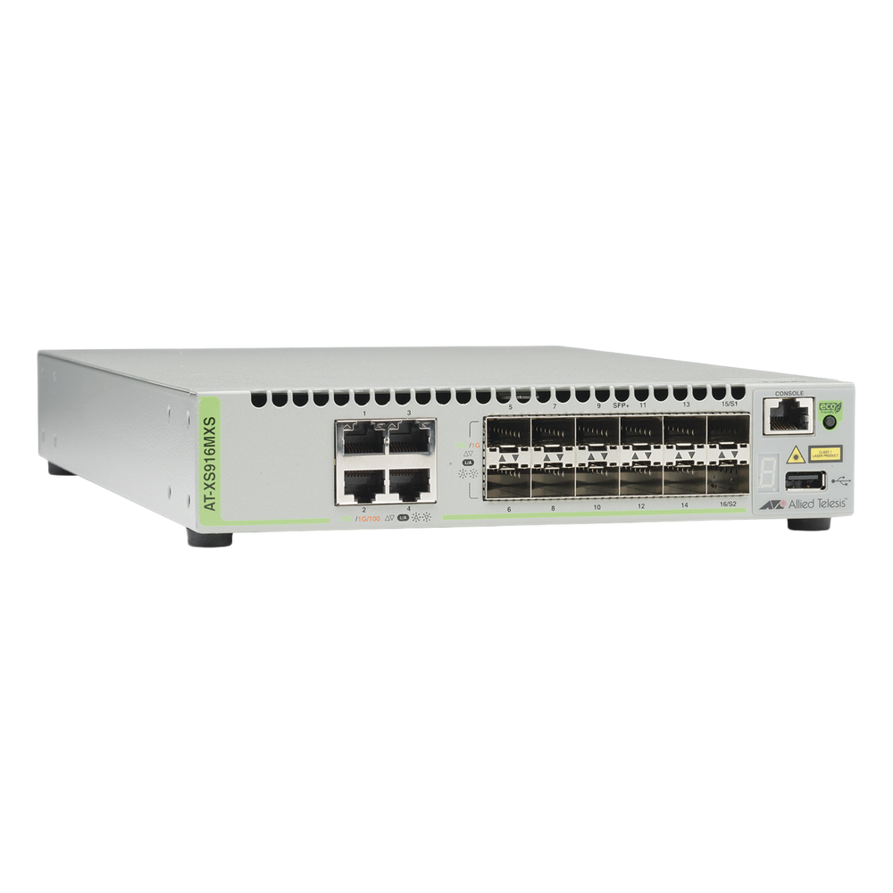 Switch Capa 3 Stackeable 10 Gigabit, 12 puertos SFP / SFP+ 10G y 4 puertos 100 / 1000 / 10G Base-T (RJ-45)