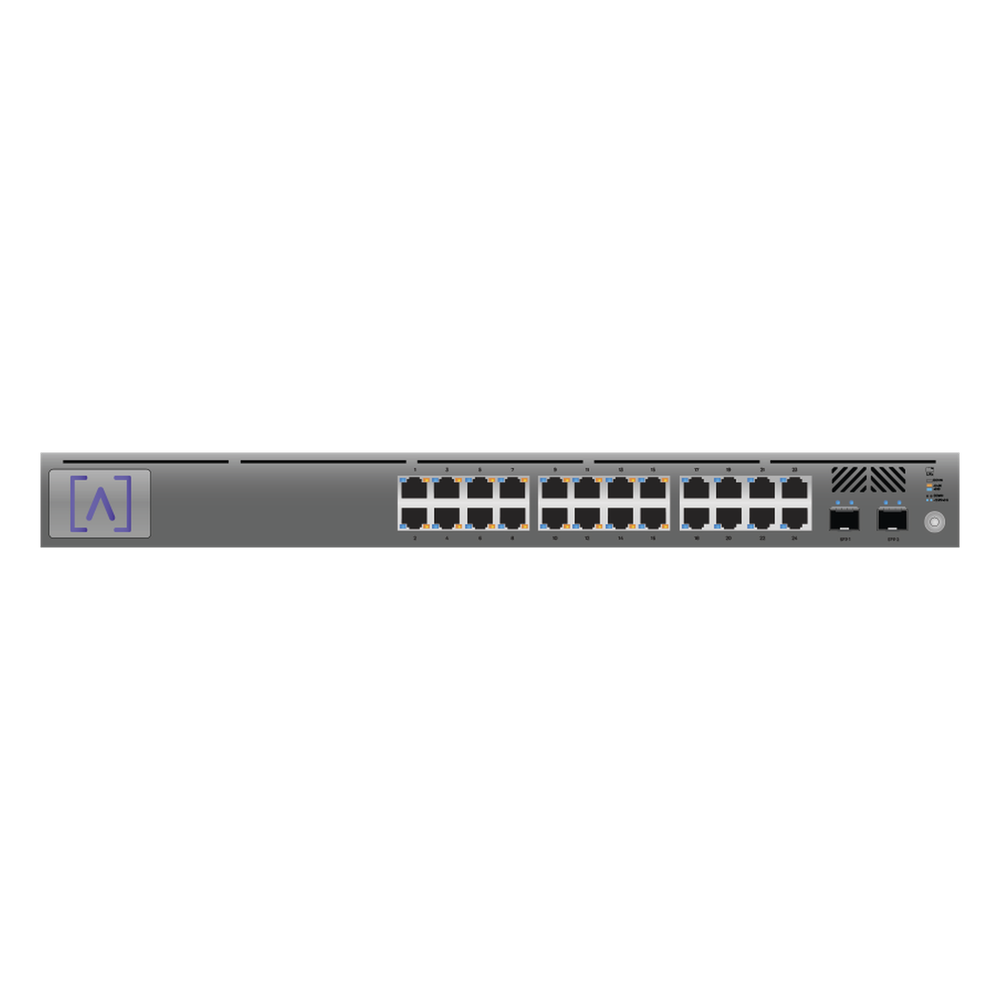 Switch administrable 24 puertos, PoE+, Gigabit, 2 puertos SFP, 240 W