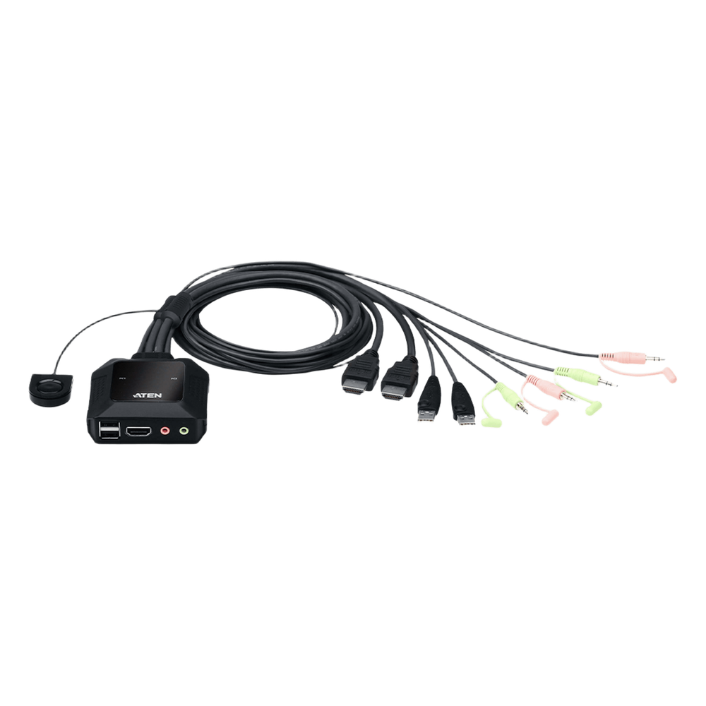 [CS22H] Conmutador KVM con cable HDMI 4K USB de 2 puertos con selector de puerto remoto | 4096x2160 @ 60Hz (4K DCI) | HDCP 2.2 | Jack 3.5mm (Audio / Micrófono) | Conecta y controla 2 equipos con un solo monitor, teclado y mouse