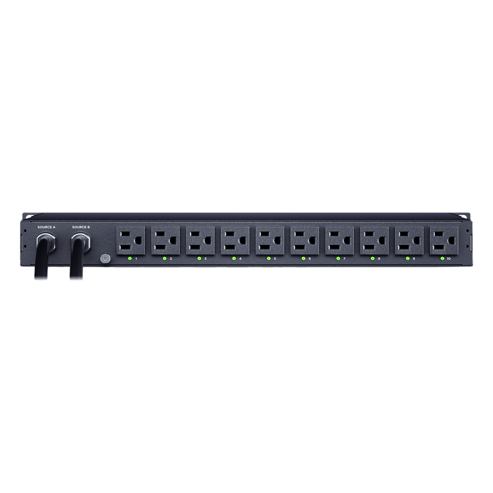 [PDU44001] PDU ATS (Fuente Redundante Auto-transferible) Monitoreable, Para Distribución de Energía, 2 Entradas 120 Vca NEMA5-15P, Con 10 Salidas NEMA 5-15R, Horizontal 19in, 1UR