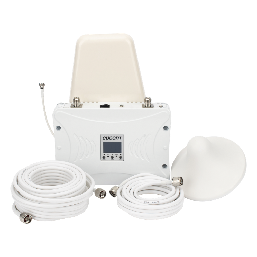 [EP20-TB-4GV2] Kit Amplificador de Señal Celular 2G, 3G y 4G / Mejora llamadas convencionales y VoLTE / Amplifica señal de TELCEL, AT&T y MOVISTAR / Cubre hasta 300 m² con una antena y hasta 900 m² con 3 antenas
