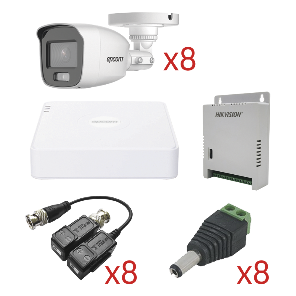 [KESTG8T8BG/A] KIT TurboHD con Audio 1080p / DVR 8 Canales 1080p lite / 8 Cámaras Bala (exterior 2.8 mm) / Transceptores / Conectores / Fuente de Poder / AUDIO POR COAXITRON